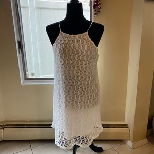 Ivory open weave crochet style flows dress